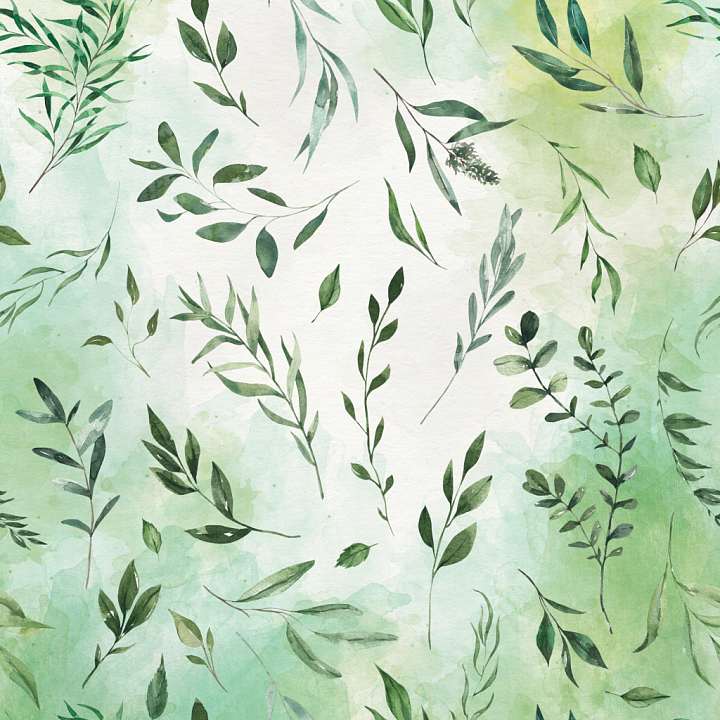 Watercolor Greenery with Delicate Leaf Patterns seamless PBR texture preview