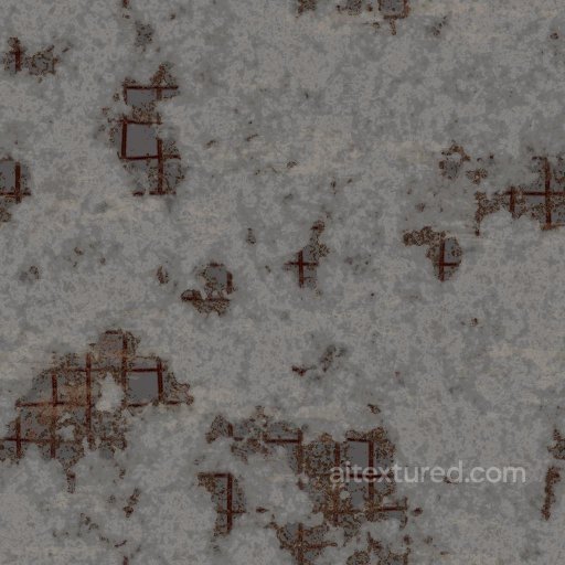 Damaged Concrete Texture Exposing Rusty Rebars or Reinforcing Steels | Free PBR seamless Concrete PBR texture