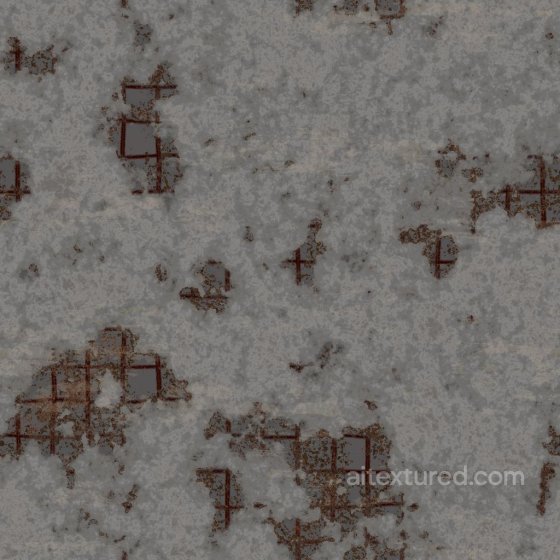 Damaged Concrete Texture Exposing Rusty Rebars or Reinforcing Steels | Free PBR Concrete texture preview