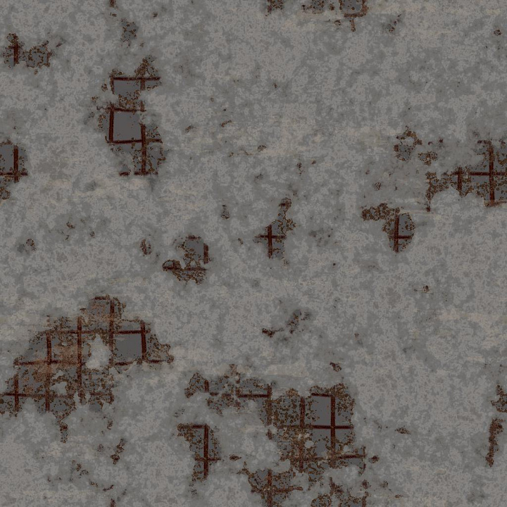 Damaged Concrete Exposing Rusty Rebars or Reinforcing Steels seamless PBR texture preview
