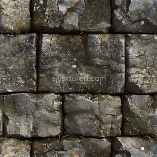 Seamless 3D Weathered Stone Block Wall PBR Texture with Cracks & Moss