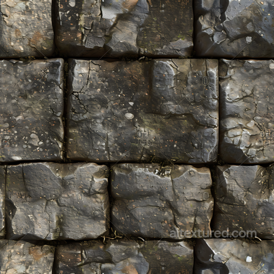 Weathered Stone Block Wall PBR Texture with Cracks & Moss Stone texture preview