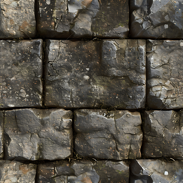 Weathered Stone Block Wall with Cracks & Moss seamless PBR texture preview