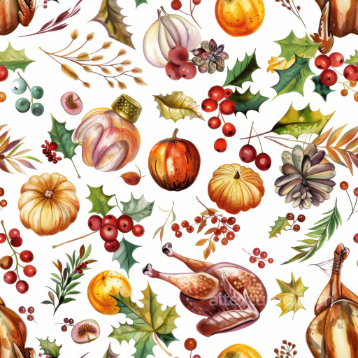 Thanksgiving Harvest Pattern Texture with Pumpkins and Seasonal Foliage seamless Thanksgiving PBR texture