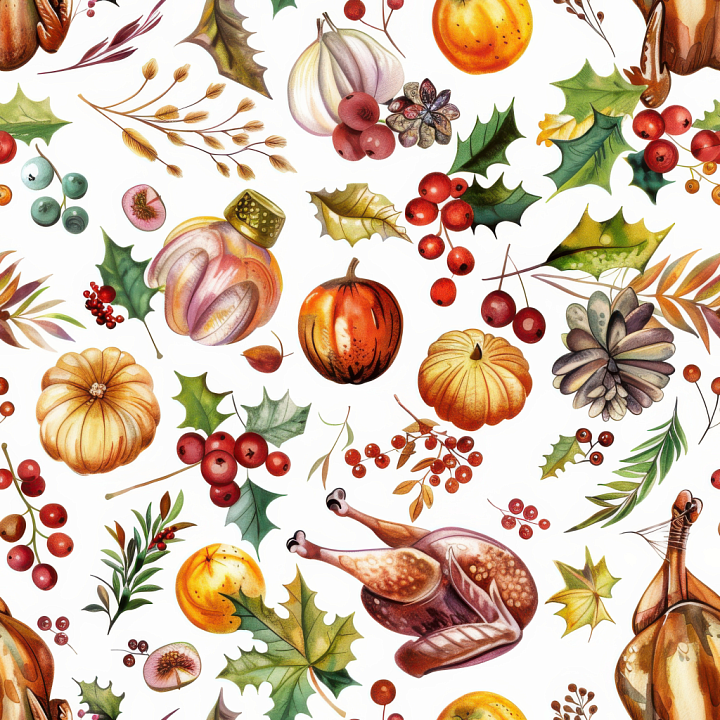 Thanksgiving Harvest Pattern with Pumpkins and Seasonal Foliage seamless PBR texture preview