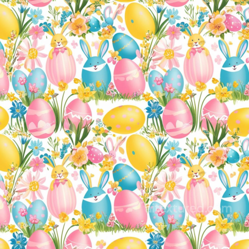 Easter Digital Paper Texture with Bunny and Colorful Eggs seamless All Easter Digital paper PBR texture