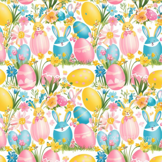 Easter Digital Paper Texture with Bunny and Colorful Eggs All Easter Digital paper texture preview