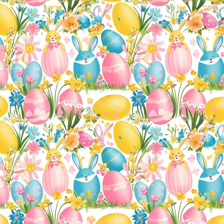Easter Paper With Pastel Eggs And Bunny Pattern seamless PBR texture preview