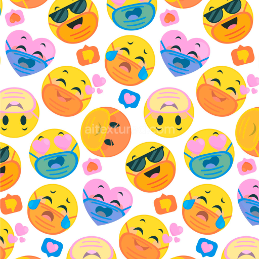 Seamless 3D PBR Texture Featuring Colorful Cartoon Emoji Happy Faces Pattern