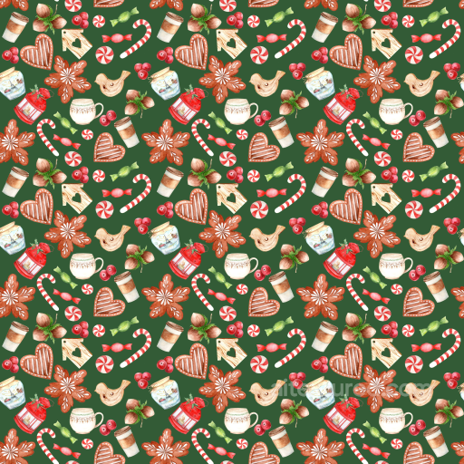 With Colorful Christmas Cookies And Decorations On Green Background seamless All Christmas Digital paper PBR texture