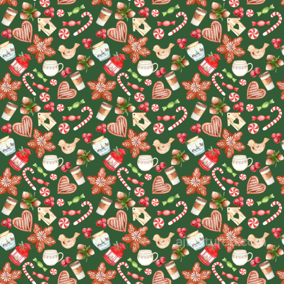 With Colorful Christmas Cookies And Decorations On Green Background All Christmas Digital paper texture preview