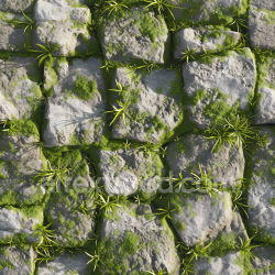 seamless Seamless 3D Moss-Covered Cobblestone Street PBR Texture with Lush Greenery texture 8k free download PBR