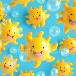 seamless Seamless 3D Inflated PBR Texture of Bright Yellow Cartoon Sun with Smiling Faces texture 8k free download PBR