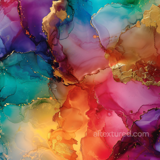 Alcohol Ink PBR Texture with Vibrant Multicolor Layers and Gold Veins seamless Alcohol ink PBR texture