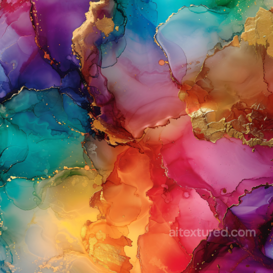 Alcohol Ink PBR Texture with Vibrant Multicolor Layers and Gold Veins Alcohol ink texture preview