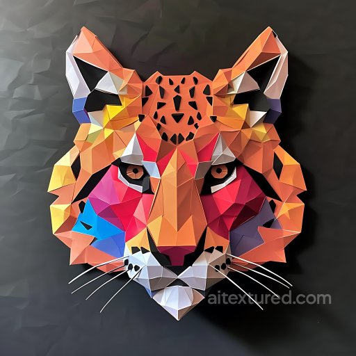 Animal - Seamless 3D PBR Texture of Low-Poly Bobcat Face with Bright Geometric Colors texture preview