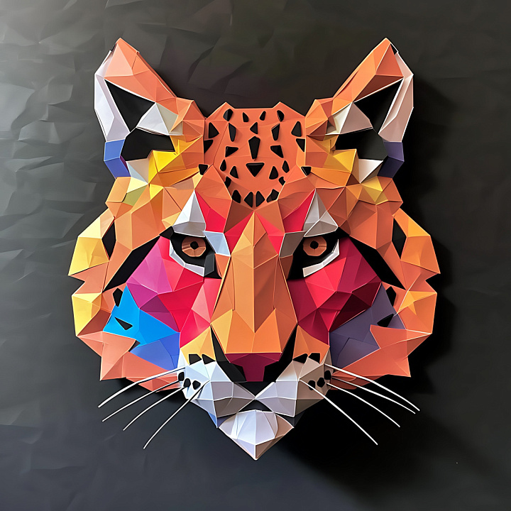 Animal of Low-Poly Bobcat Face with Bright Geometric Colors seamless PBR texture preview