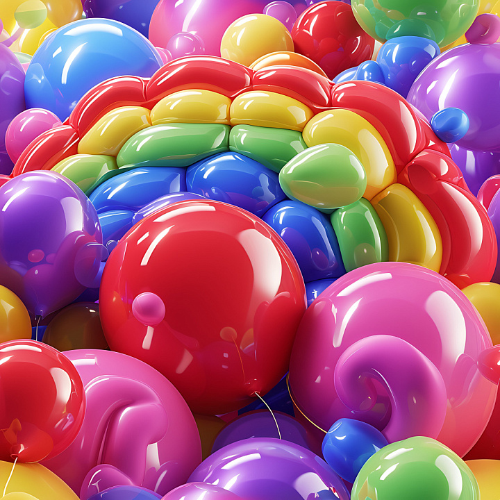 Inflated Glossy Bubble in Vibrant Colors seamless PBR texture preview