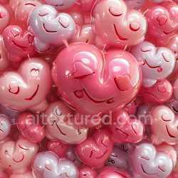seamless Seamless 3D Inflated PBR Texture of Glossy Pink Heart-Shaped Balloons with Faces texture 8k free download PBR
