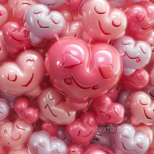 Inflated PBR Texture of Glossy Pink Heart-Shaped Balloons with Faces seamless Inflated PBR texture