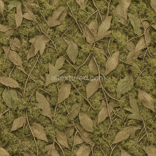 Seamless 3d texture pbr 8k ghillie camouflage fabric with mossy twigs and organic shapes