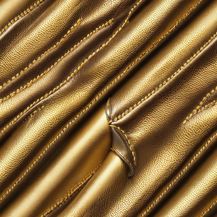 Golden Pebbled Leather with Prominent Stitched Panels seamless PBR texture preview