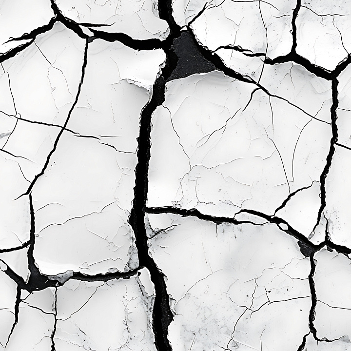 Cracked White Plaster with Deep Black Crevices seamless PBR texture preview