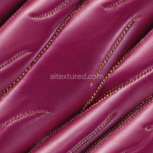 Seamless 3D PBR texture of glossy quilted purple leather with stitched padded panels