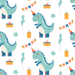 seamless Seamless 3D PBR Texture of Cute Baby Boy Cartoon Dinosaur Pattern with Party Elements texture 8k free download PBR