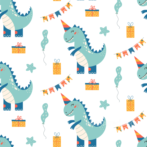 Cute Baby Boy Cartoon Dinosaur Pattern Seamless Texture with Party Elements seamless Baby Boy  PBR texture