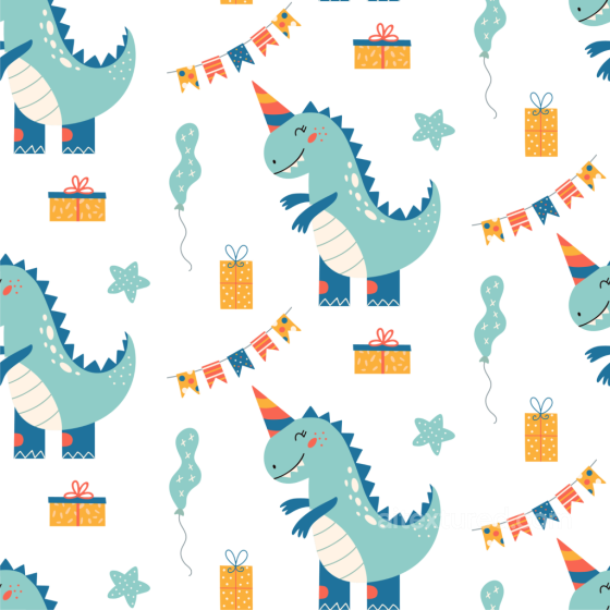 Cute Baby Boy Cartoon Dinosaur Pattern Seamless Texture with Party Elements Baby Boy texture preview