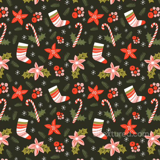 Christmas Pattern Fabric Texture with Festive Socks and Candy Canes seamless Christmas Pattern PBR texture