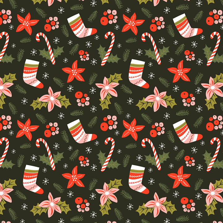 Christmas Pattern Fabric with Festive Socks and Candy Canes seamless PBR texture preview