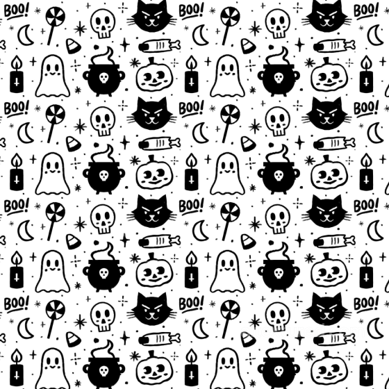 Halloween-themed Black and White Pattern Texture with Cute Spooky Icons White & Black texture preview