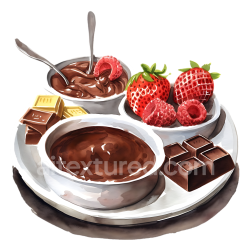 seamless Illustrated Chocolate Dipping Platter with Berries for Breakfast texture 8k free download PBR