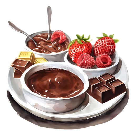 Illustrated Chocolate Dipping Platter with Berries for Breakfast