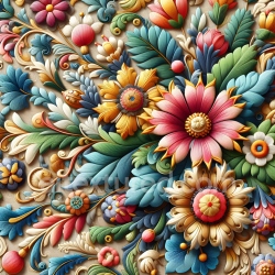 seamless Seamless 3D PBR Embroidered Floral Fabric Texture with Colorful Leaves and Flowers texture 8k free download PBR