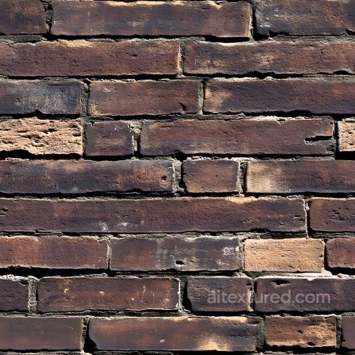 Dark Red-Brown Cracked Aged Brick Wall Seamless Texture with Chipped Edges seamless Brick PBR texture