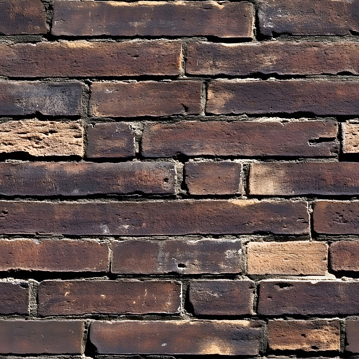 Dark Red-Brown Cracked Aged Brick Wall with Chipped Edges seamless PBR texture preview