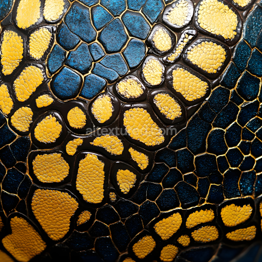 Seamless 3D reptilian skin PBR texture with cracked yellow and blue scales