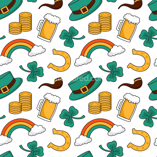Seamless 3D PBR St Patrick Digital Paper Texture with Leprechaun Hats and Shamrocks