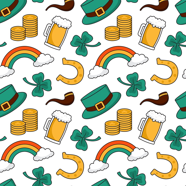 St Patrick Digital Paper with Leprechaun Hats and Shamrocks seamless PBR texture preview