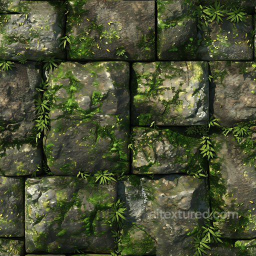 Mossy Stone Pavement PBR Texture with Lush Green Growth seamless Stone PBR texture