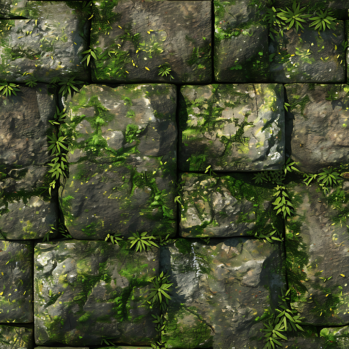 Mossy Stone Pavement with Lush Green Growth Asphalt seamless PBR texture preview