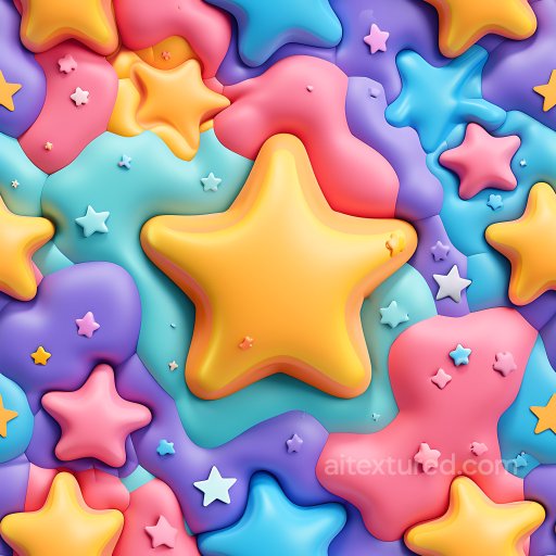 Inflated PBR Texture Featuring Colorful Puffy Star-Shaped Vinyl Panels seamless Inflated PBR texture