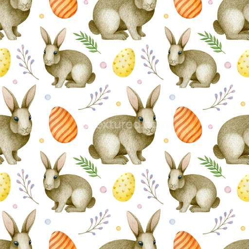 Seamless 3D PBR Texture with Hand-Painted Bunny and Easter Egg Pattern