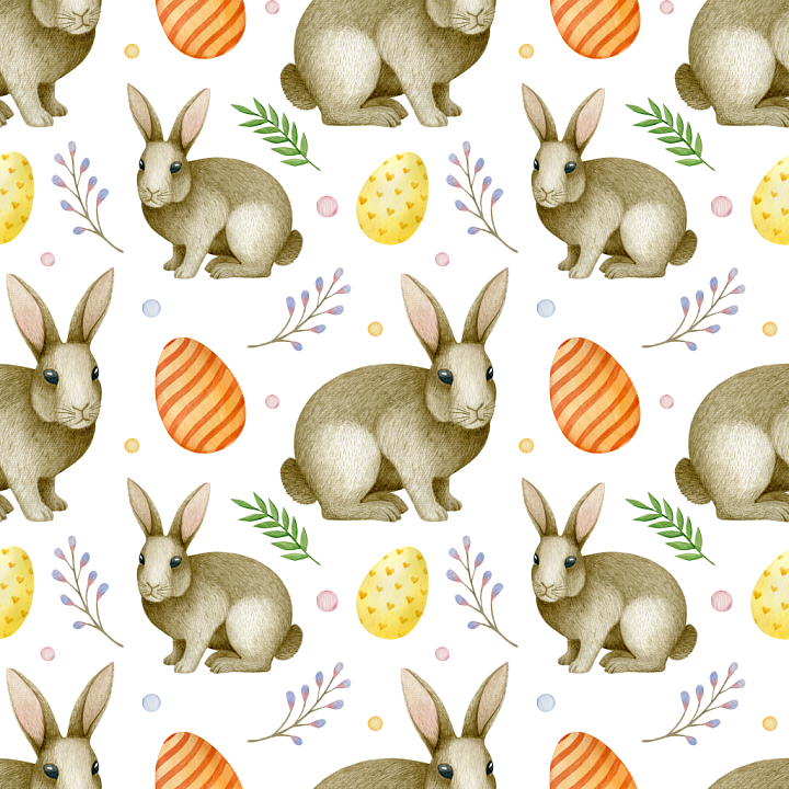 with Hand-Painted Bunny and Easter Egg Pattern seamless PBR texture preview