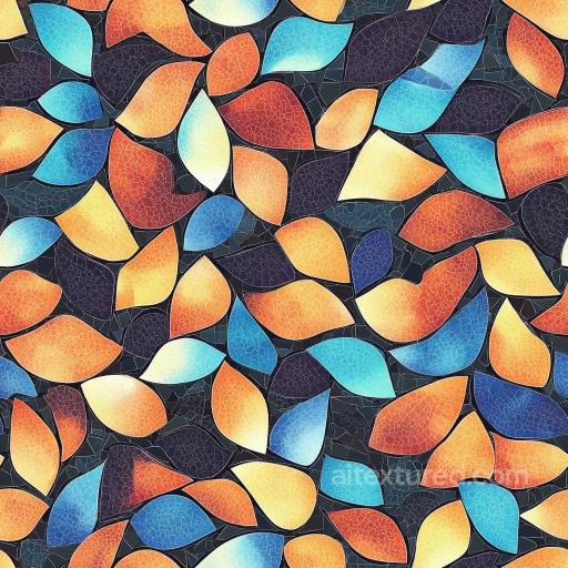 Mosaic PBR Texture with Colorful Leaf-Shaped Ceramic Tiles and Crackle Finish seamless Mosaic PBR texture