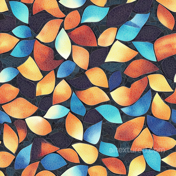 Mosaic PBR Texture with Colorful Leaf-Shaped Ceramic Tiles and Crackle Finish Mosaic texture preview