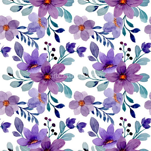 Seamless 3D PBR Texture of Purple Flower Watercolor Floral Pattern